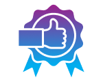 Blue ribbon with thumbs up icon